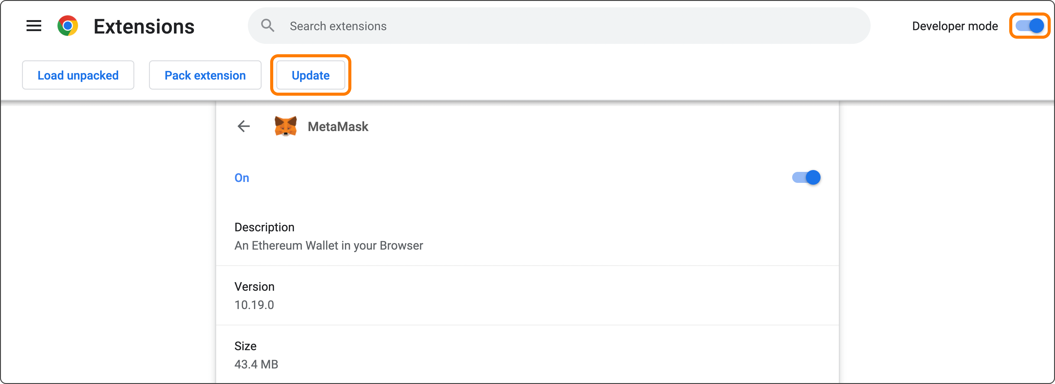 How to update the version of MetaMask Chrome